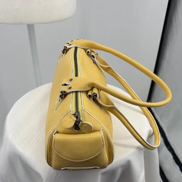 Cole Haan Village Pebble Leather Yellow Barrel Bag - Picture 2 of 8